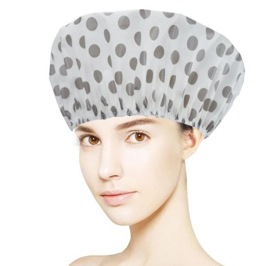 Waterproof Shower Cap – Reusable Polka Dot Hair Protection Cap (Black & White)