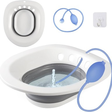 Foldable Sitz Bath Tub for Hemorrhoids & Postpartum Care – Manual Flusher & Anti-Overflow