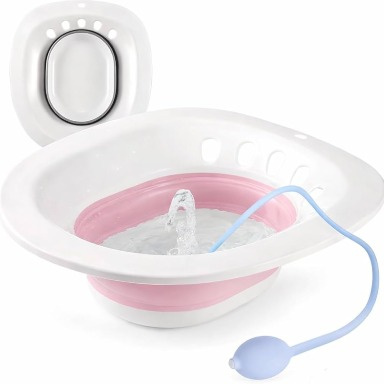 Foldable Sitz Bath Tub for Hemorrhoids & Postpartum Care – Manual Flusher & Anti-Overflow