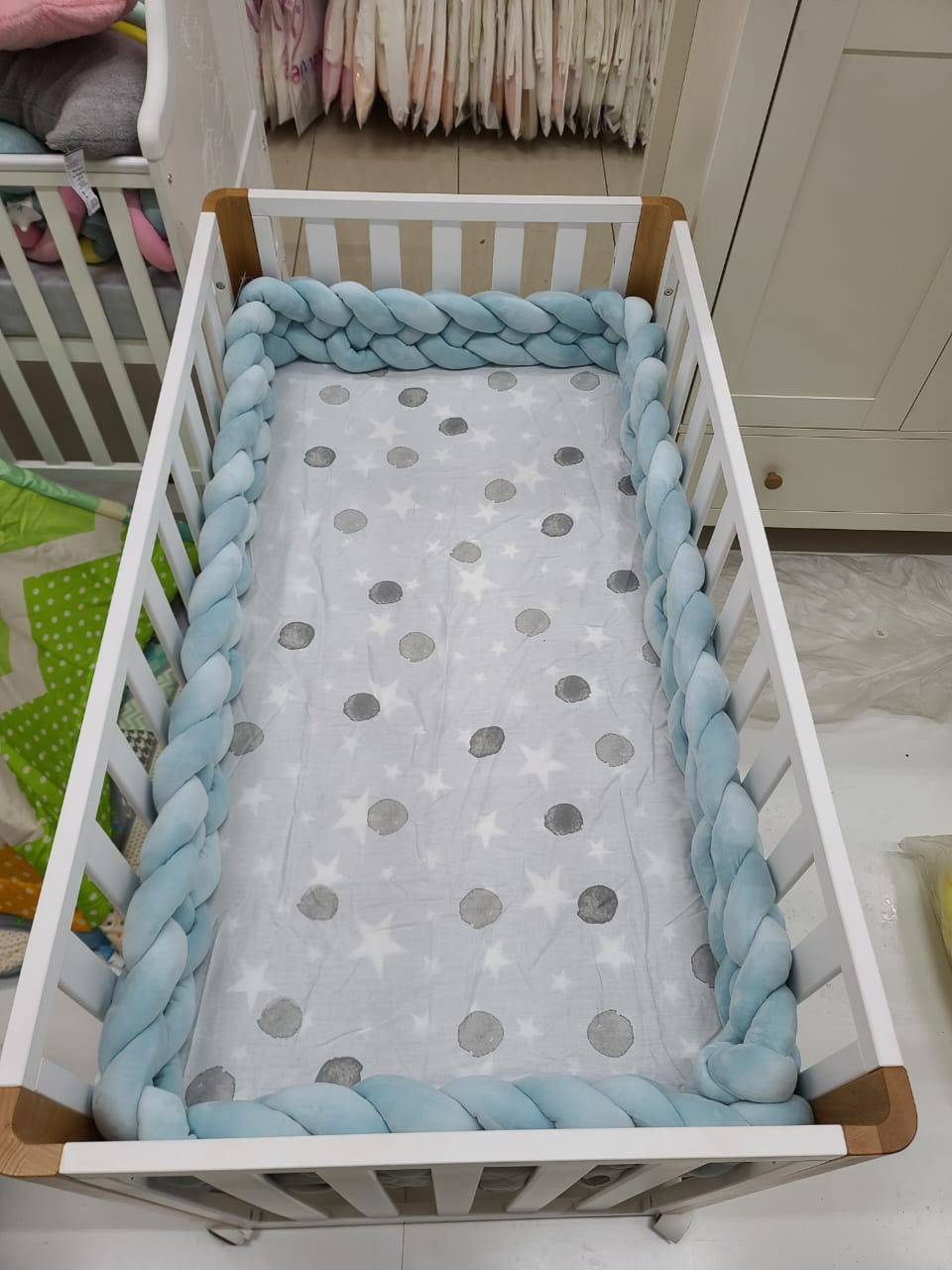 4-Strand Braided Crib Bumper for Boys | Soft Nursery Bed Protector