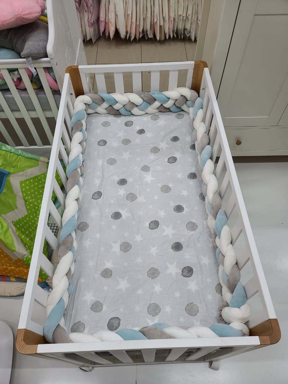 4-Strand Braided Crib Bumper for Boys | Soft Nursery Bed Protector