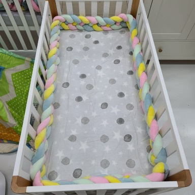 4-Strand Braided Crib Bumper for Girls | Soft Nursery Bed Protector