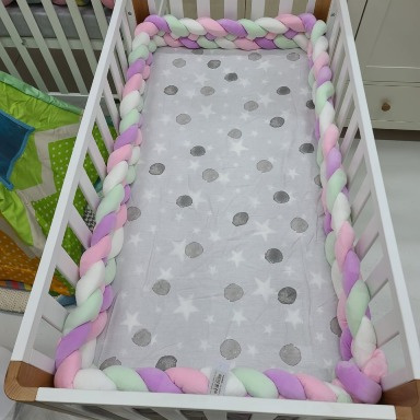 4-Strand Braided Crib Bumper for Girls | Soft Nursery Bed Protector