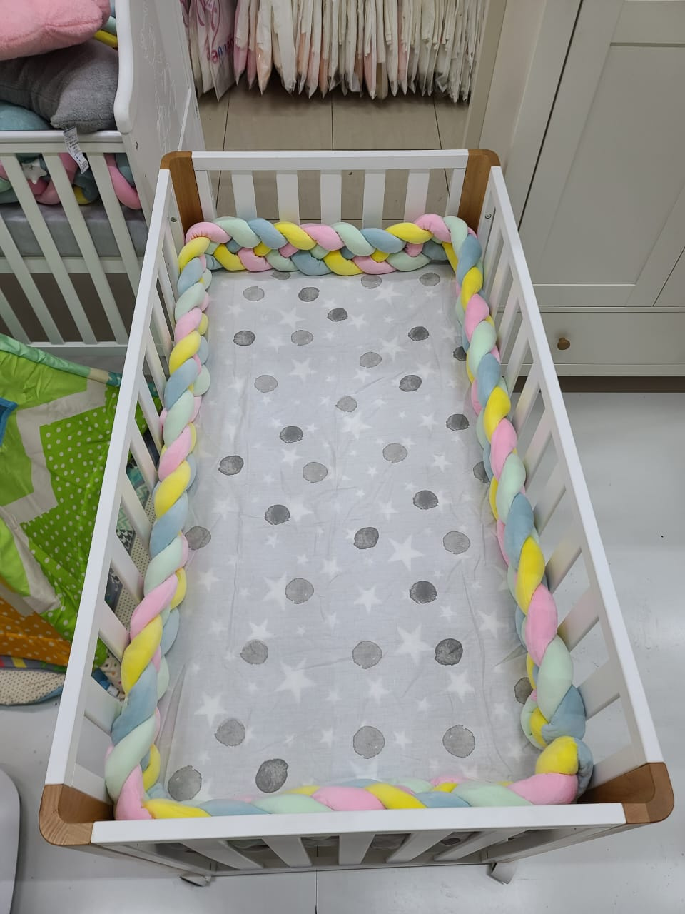 4-Strand Braided Crib Bumper for Girls | Soft Nursery Bed Protector