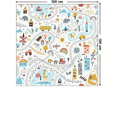 Dining mat Waterproof 120x120 cm Kids Activity & Play Mat – Town Road Map Design