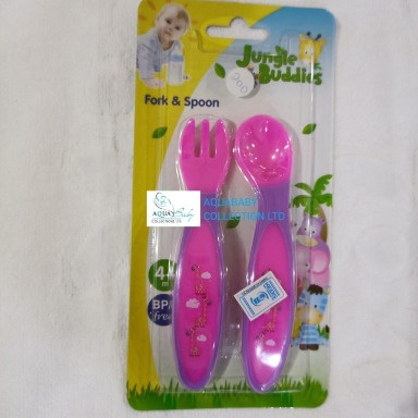 Baby Fork & Spoon Set – BPA-Free Toddler Feeding Utensils (Jungle Buddies Design)