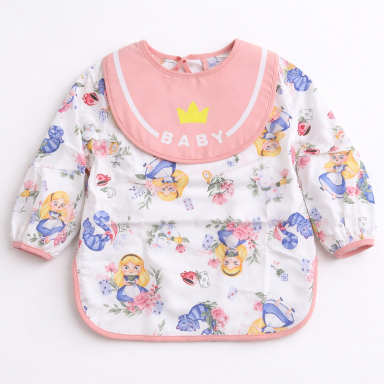 Baby Long Sleeve Waterproof Feeding Bib with Pocket – Cartoon Print
