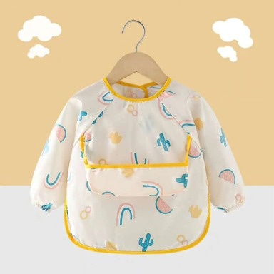Baby Long Sleeve Waterproof Feeding Bib with Pockets