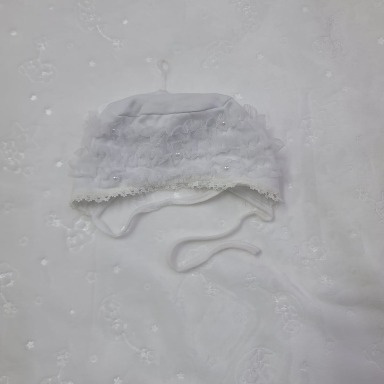 White Baby Bonnet Hat – Lace & Pearl Christening Cap