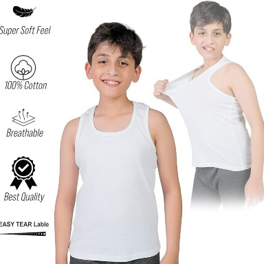 White Cotton Boys’ Vest – Aquababy Children’s Undershirts Pack