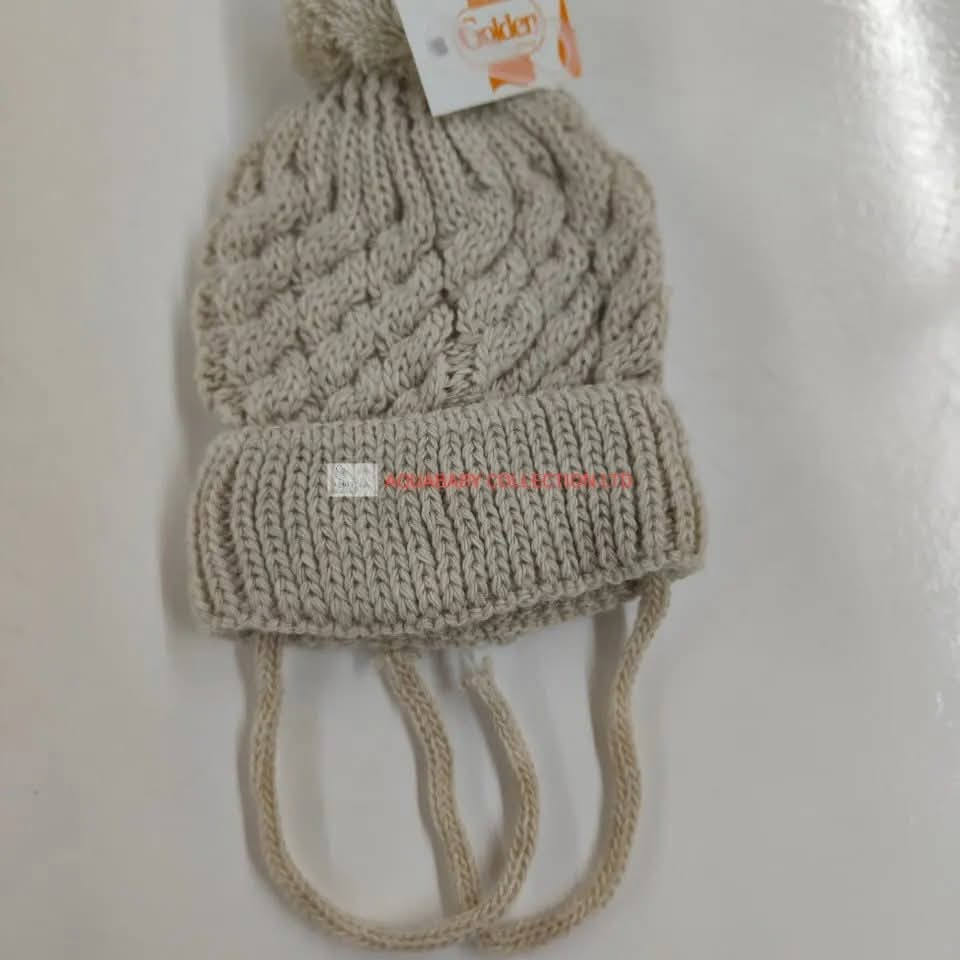 Baby Cable Knit Pompom Beanie – Soft Tie Hat for Newborns 0–6 Months