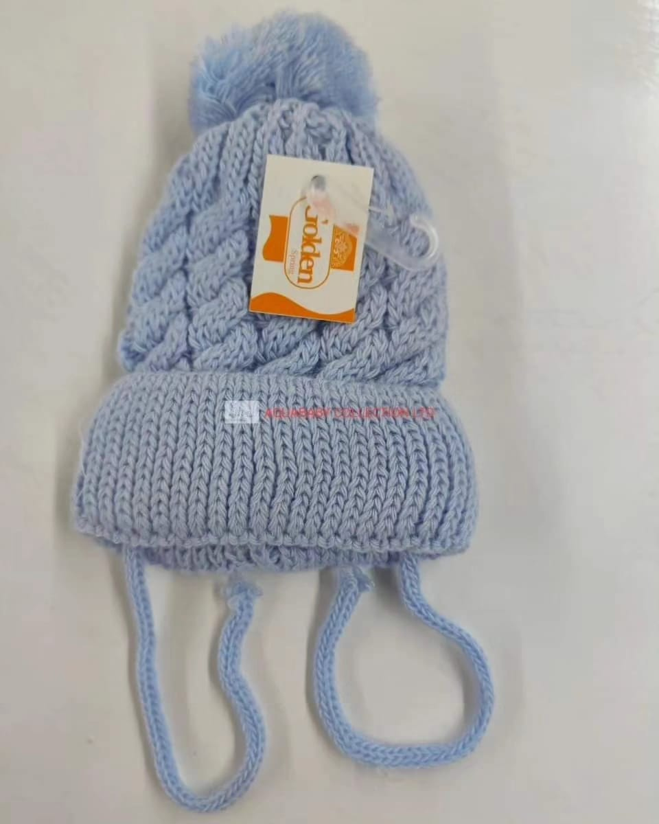 Baby Cable Knit Pompom Beanie – Soft Tie Hat for Newborns 0–6 Months