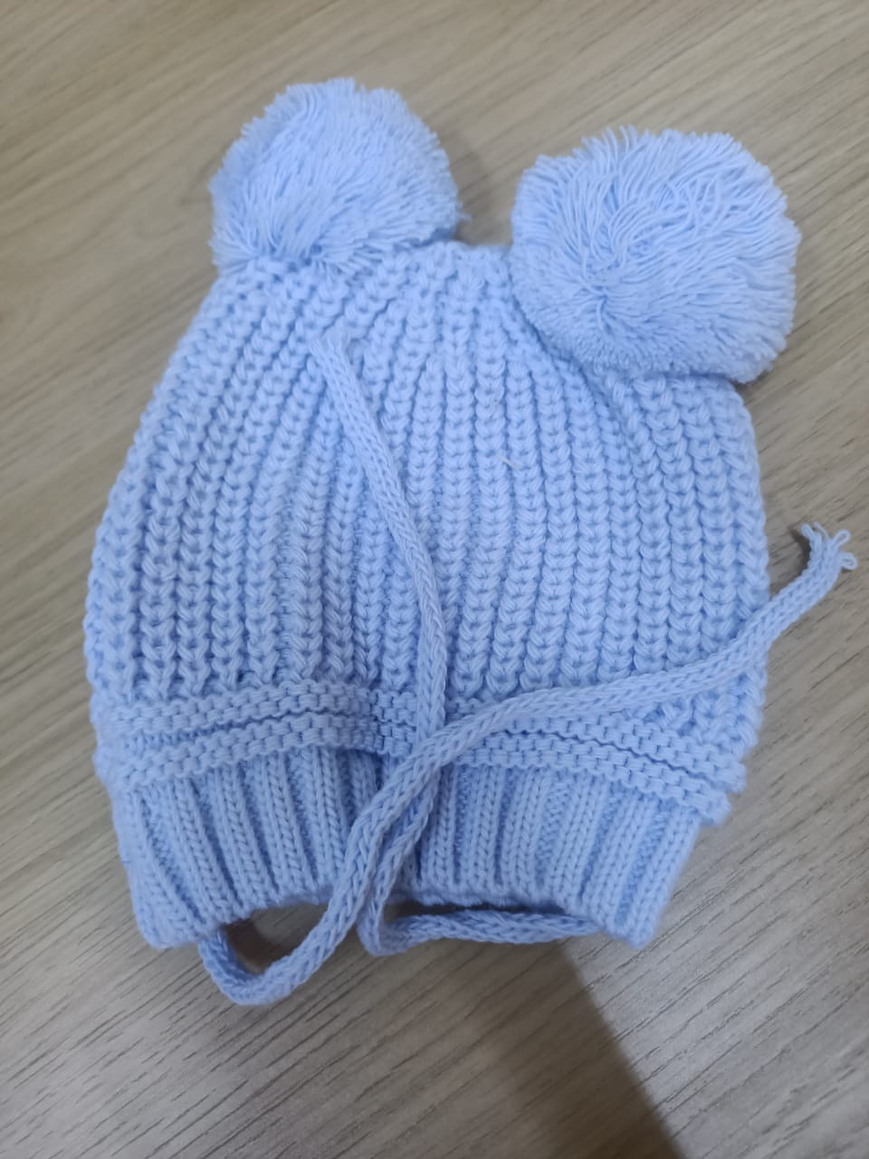 Baby Double Pom-Pom Knit Hat – Warm Winter Cap with Chin Strap