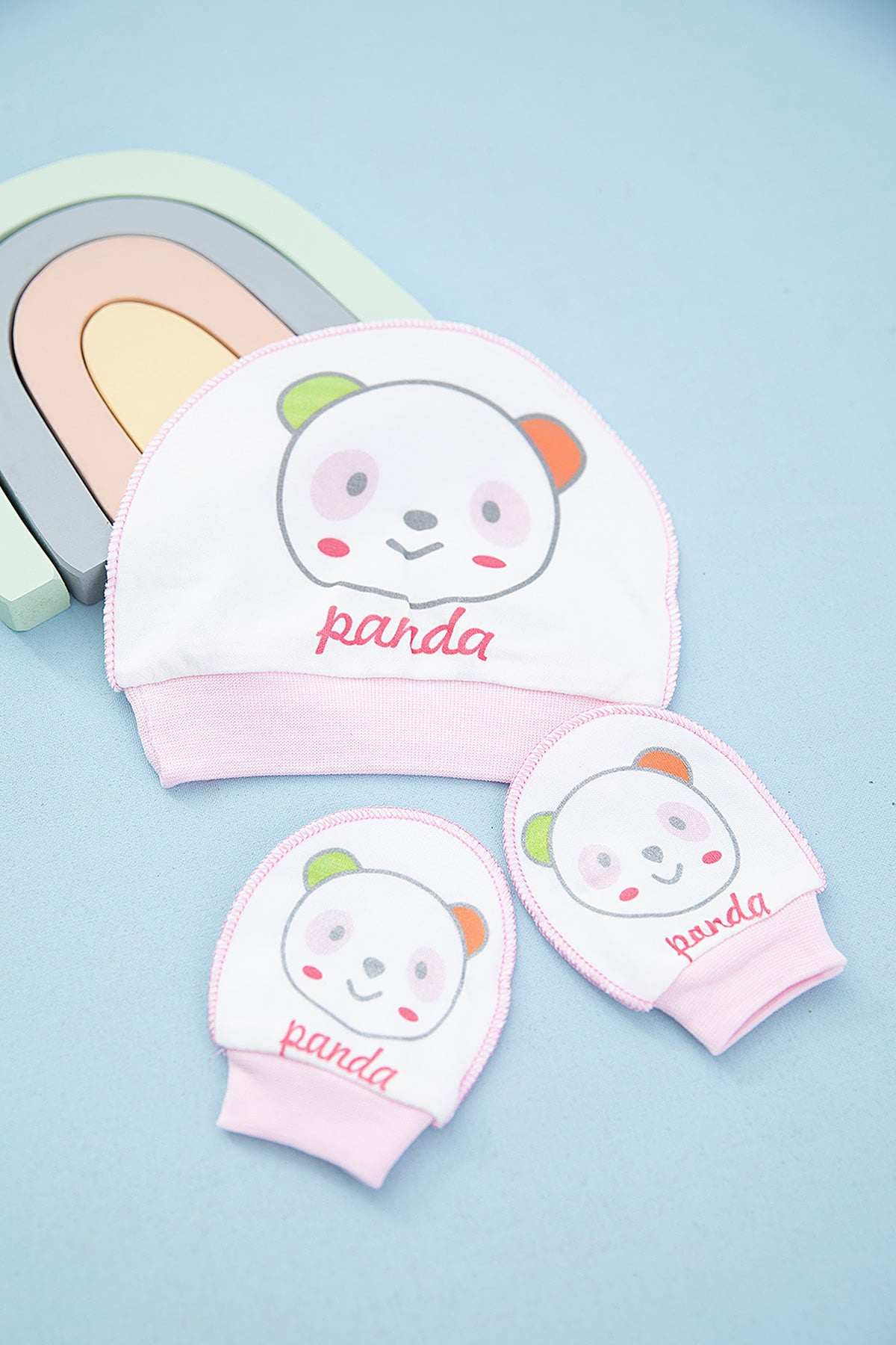 Panda Baby Cap & Mittens Set – Soft Newborn Hat & Scratch Mittens