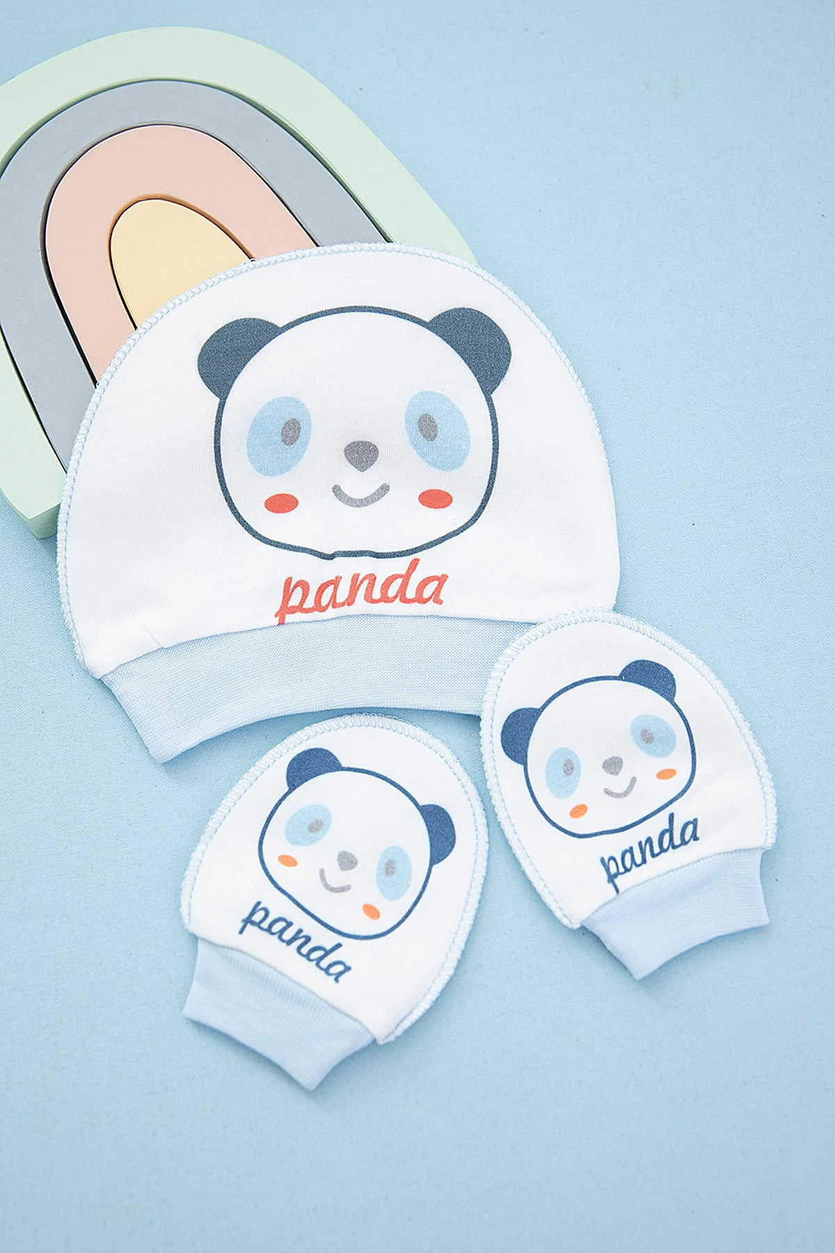 Panda Baby Cap & Mittens Set – Soft Newborn Hat & Scratch Mittens