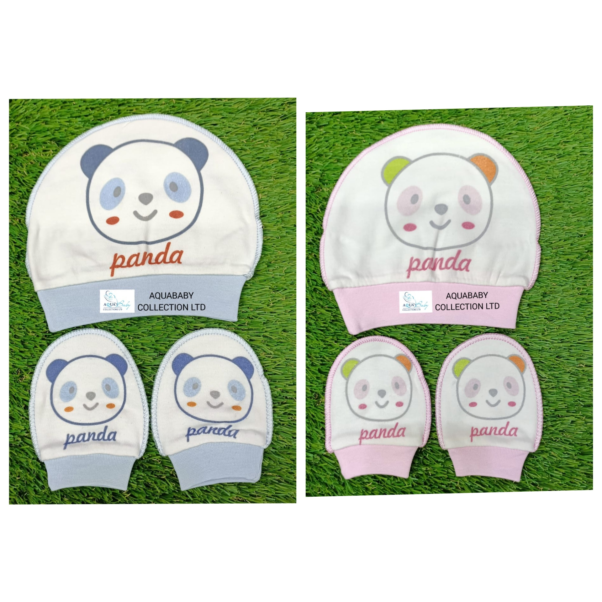 Panda Baby Cap & Mittens Set – Soft Newborn Hat & Scratch Mittens