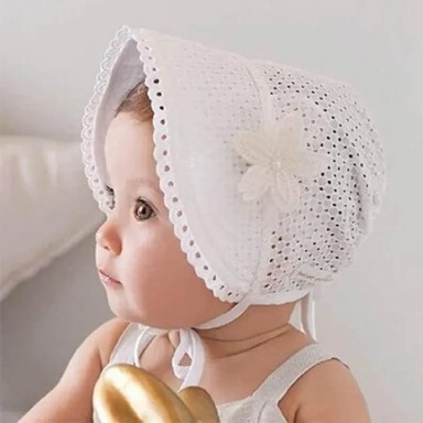 Vintage Baby Bonnet Hat – Lace Sun Hat with Flower for Infants