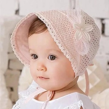 Vintage Baby Bonnet Hat – Lace Sun Hat with Flower for Infants