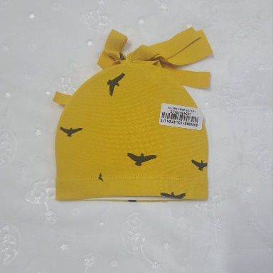 Baby Beanie Hat – Black Flying Bird Knot-Top Cotton Hat for Newborns