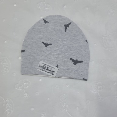 Baby Beanie Hat – Black Flying Bird Knot-Top Cotton Hat for Newborns