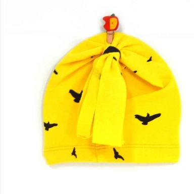 Baby Beanie Hat – Black Flying Bird Knot-Top Cotton Hat for Newborns