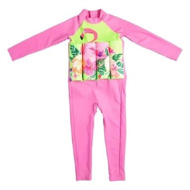 Children's Float Swimsuit with Removable Floats – Floral & Flamingo Design