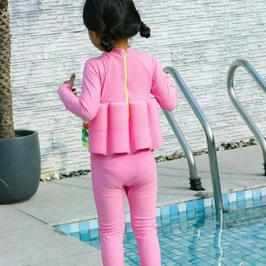 Children's Float Swimsuit with Removable Floats – Floral & Flamingo Design