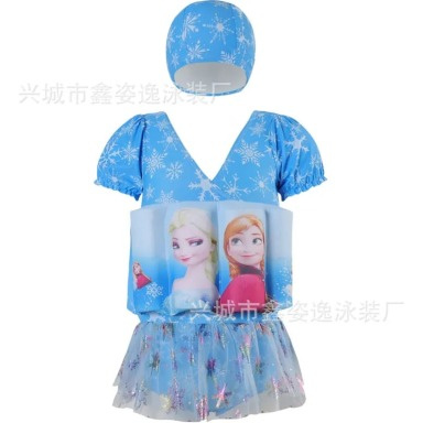 Girls' Frozen Float Swimsuit with Skirt and Built-in Floats – Elsa & Anna