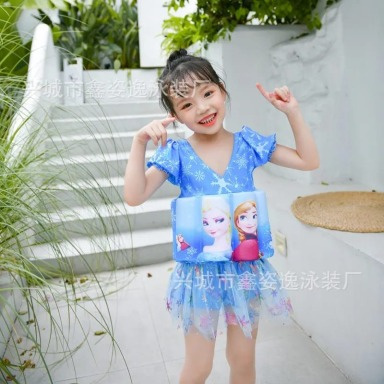 Girls' Frozen Float Swimsuit with Skirt and Built-in Floats – Elsa & Anna