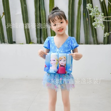 Girls' Frozen Float Swimsuit with Skirt and Built-in Floats – Elsa & Anna