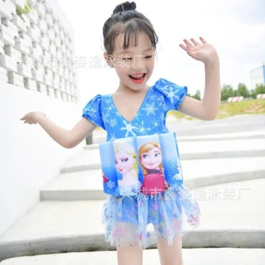 Girls' Frozen Float Swimsuit with Skirt and Built-in Floats – Elsa & Anna