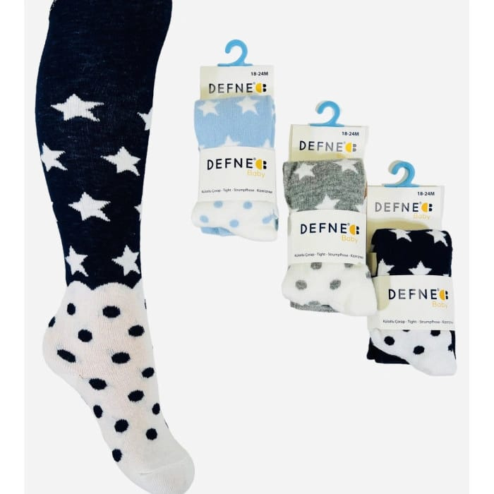 Defne Baby Infant Stockings – Star & Polka Dot Design – Single Pair