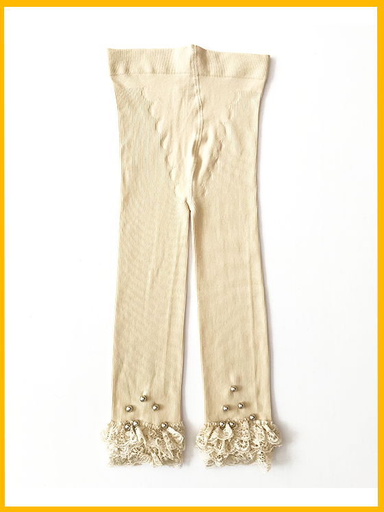 Fancy Girls’ Footless Tights with Lace & Pearls – 5 Years – Single Pair