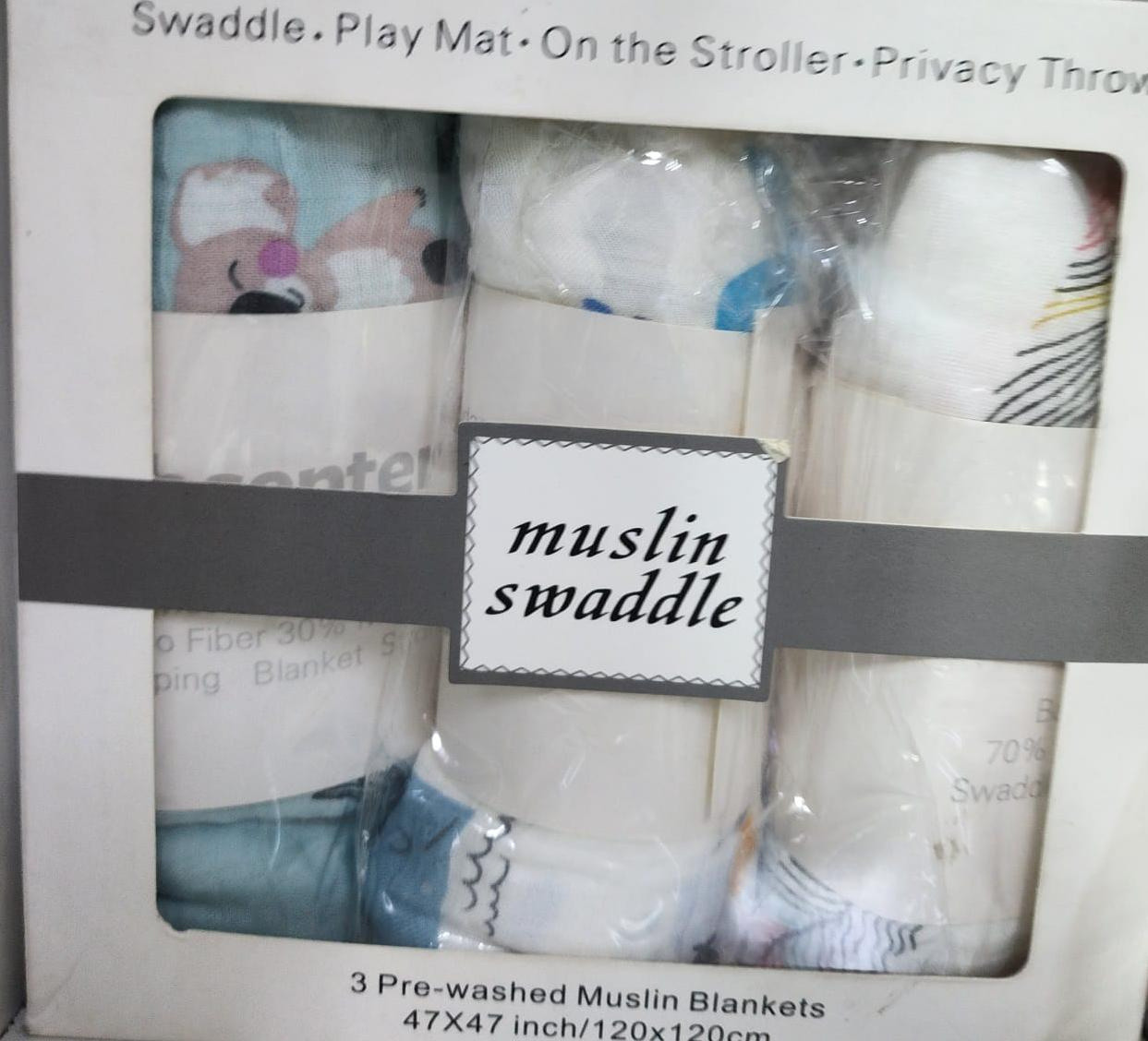 Storky Bamboo Muslin Swaddle Blanket (3-Pack)