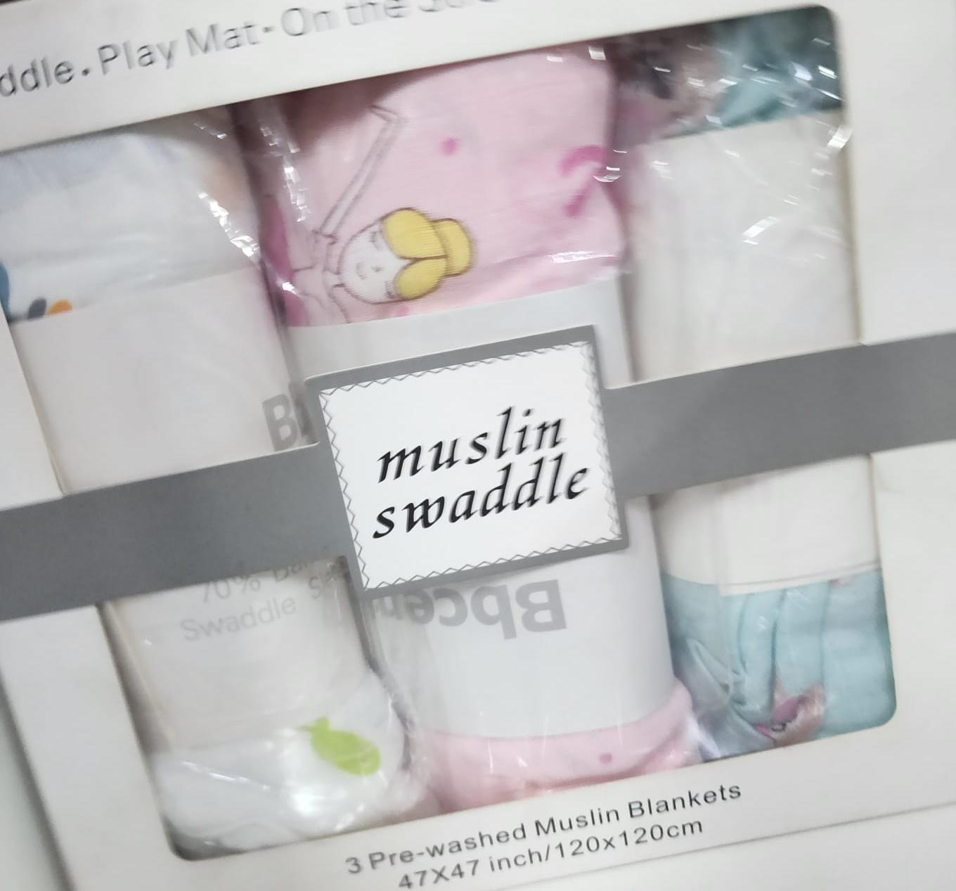 Storky Bamboo Muslin Swaddle Blanket (3-Pack)