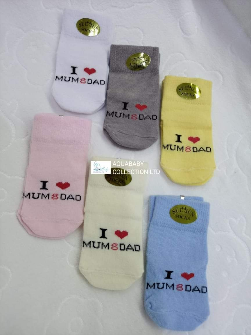 Aquababy Baby Socks | Soft Cotton Infant Socks “I Love Mum & Dad”