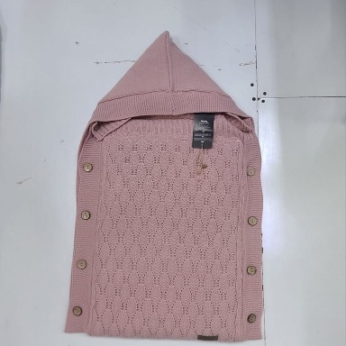 Unisex Knitted Baby Swaddle Blanket with Hood & Buttons – Soft Newborn Wrap