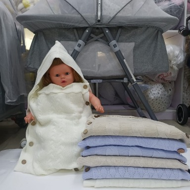 Unisex Knitted Baby Swaddle Blanket with Hood & Buttons – Soft Newborn Wrap