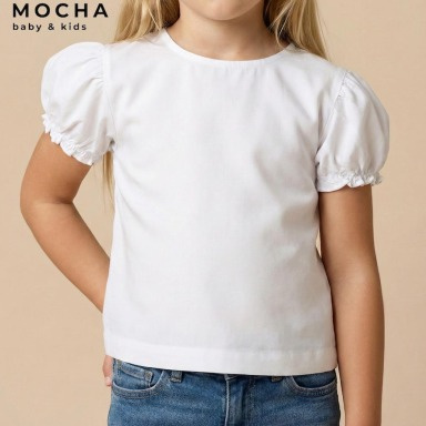 Baby Girls Puff Sleeve Cotton Top – Soft & Breathable White Blouse
