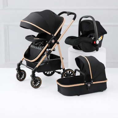 Versatile 3-in-1 Baby Travel System Black– Stroller, Bassinet & Car Seat