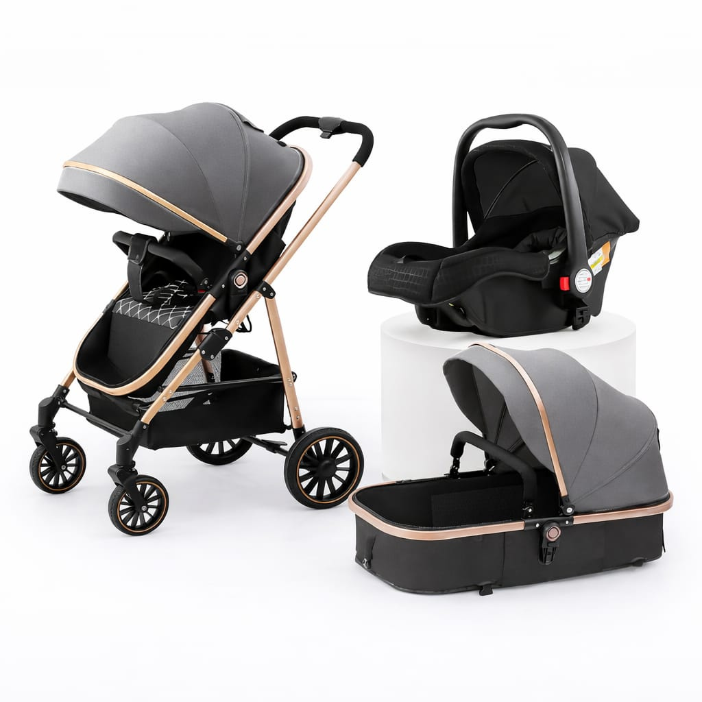 Versatile 3-in-1 Baby Travel System Gray – Stroller, Bassinet & Car Seat