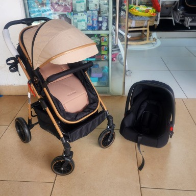 Versatile 3-in-1 Baby Travel System Beige – Stroller, Bassinet & Car Seat