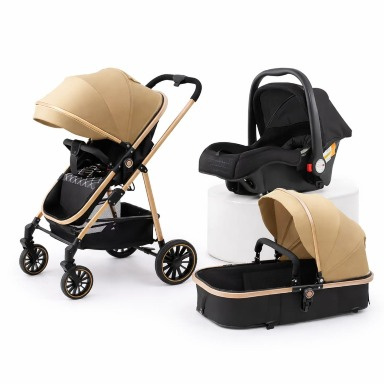 Versatile 3-in-1 Baby Travel System Beige – Stroller, Bassinet & Car Seat