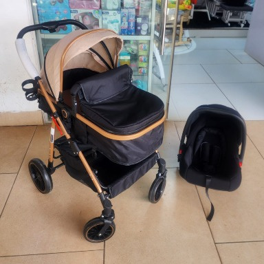 Versatile 3-in-1 Baby Travel System Beige – Stroller, Bassinet & Car Seat