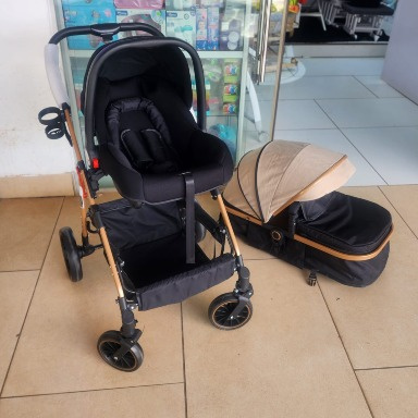 Versatile 3-in-1 Baby Travel System Beige – Stroller, Bassinet & Car Seat