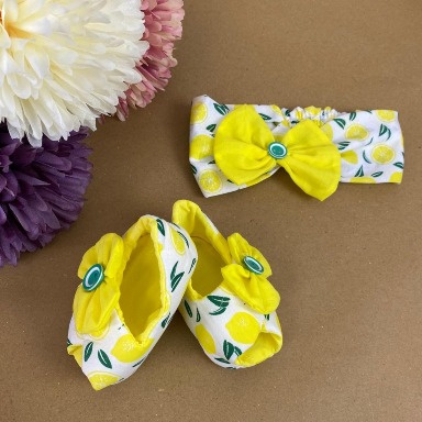 Baby Girl Booties & Headband Set | Soft Cotton Newborn Shoes