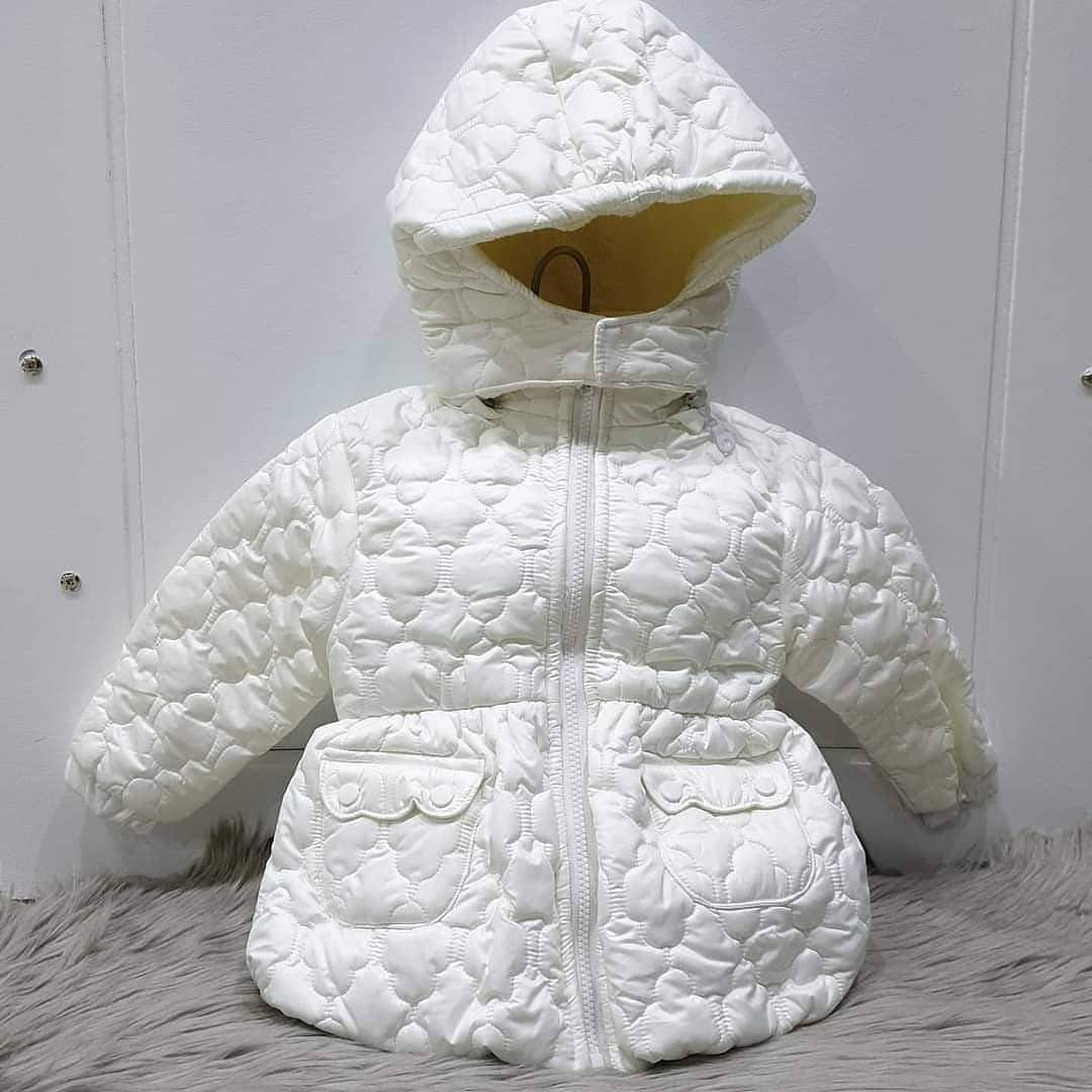 White Quilted Baby Jacket with Hood – 18-24 Months