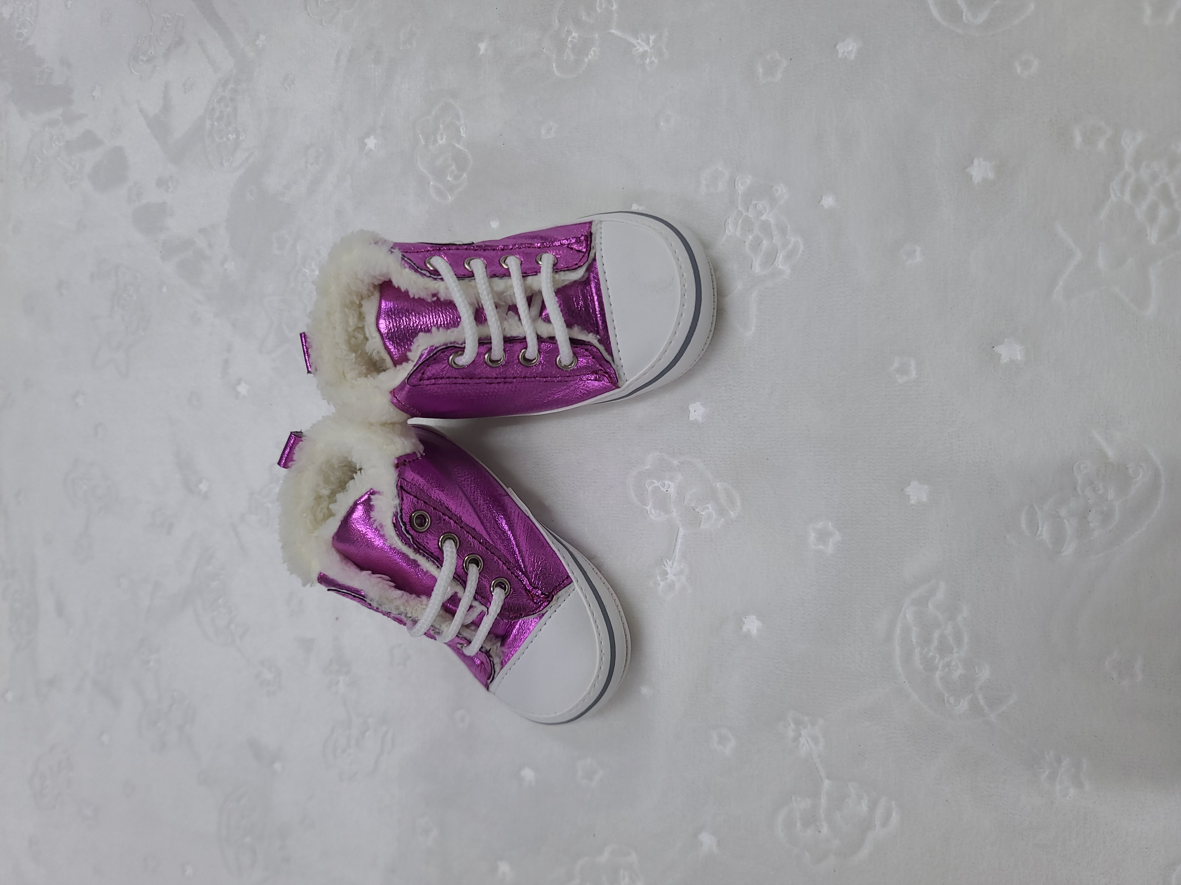 Faux-Fur Lined Baby Prewalker Shoes Size 19 – High Top Sneaker Style