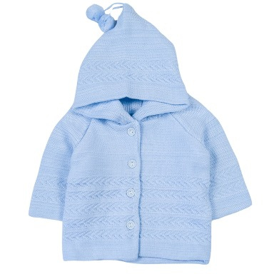 Light Blue Hooded Knit Baby Sweater – Soft Button-Up Cardigan (0–12 Months)