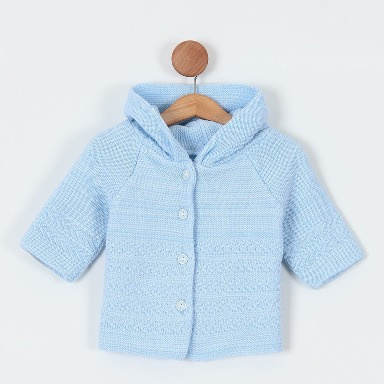 Light Blue Hooded Knit Baby Sweater – Soft Button-Up Cardigan (0–12 Months)
